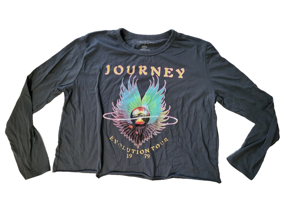 Journey Womens L Evolution Tour 1979 Graphic Long Sleeve Crop Rock Band Tee